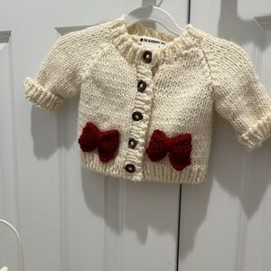 Charming Cream Kids Cardigan with Red Bows